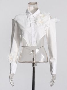 Specifications Chic White Spring Shirt, Fitted White Spring Shirt, White Fitted Spring Shirt, Fitted White Shirt For Spring, Slim Blouse, Minimalist Shirts, Back Shirt, Flower Lace, Summer Fabrics