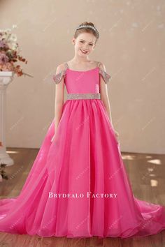 Hot Pink Shimmer Off Shoulder Puffy A-line Little Girl Pageant Dress Girls Pageant Dresses, Formal Gowns, A Line Skirt, A Line Skirts