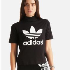 - Super Chic And Sporty Adidas Top With Zipper Mock Neck - Size Small - Purchased At Bloomingdales - Never Worn! Trendy Adidas Tops With Logo Print, Adidas Tops With Logo Print For Spring, Adidas Trendy Fitted Tops, Trendy Fitted Adidas Tops, Adidas Fitted Short Sleeve Tops, Adidas Fitted Tops For Streetwear, Adidas Fitted Streetwear Tops, Fitted Adidas Tops For Streetwear, Fitted Adidas T-shirt For Spring