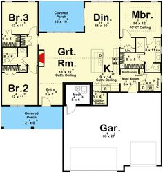 the first floor plan for this house shows the living area and kitchen, as well as the