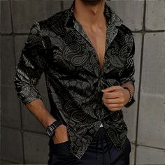 Category:Shirt; Season:Fall,Spring  Summer; Fabric:Satin,Artificial Silk; Sleeve Length:Long Sleeve; Look After Me:Hand wash; Gender:Men's; Style:Fashion Casual; Elasticity:Inelastic; Tops Type:Dress Shirt,Button Up Shirt,Satin Shirt; Occasion:Evening Party,Vacation,Daily; Age Group:Adults; Fit Type:Regular Fit; Pattern:Paisley; Design:Print,Button Up; Neckline:Turndown,Collared Shirts; Front page:FF; Listing Date:04/15/2024; Bust:null; Length:null; Shoulder Width:null; Fit US Size:null; Fit UK Satin Shirts, Mens Printed Shirts, Collared Shirts, Satin Shirt Dress, Paisley Fashion, Fashion Business Casual, Fall Fabric, Business Shirts, Satin Shirt