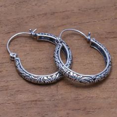 Patterned Sterling Silver Hoop Earrings from Bali - Loop Tradition | NOVICA Silver Boho Earrings, Bali Silver Jewelry, Inexpensive Jewelry, Bali Silver, Funky Jewelry, Sterling Silver Dangle Earrings, Sterling Silver Hoop Earrings, Sterling Silver Hoops, Contemporary Jewelry