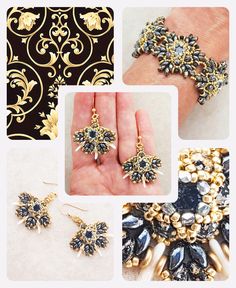 The perfect earrings beadwork kit for that little black dress - 2-hole seed bead earrings beading pattern Embellished Round Beads Jewelry Gift, Embellished Jewelry With Round Beads For Gifts, Gift Jewelry With Embellished Round Beads, Egg Carton Crafts, Earrings Patterns, Tiffany Earrings, Earring Kit, Jewerly Beads, Beaded Earrings Patterns