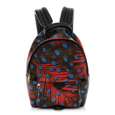 This is the authentic LOUIS VUITTON Monogram Jungle Dots Palm Springs Backpack PM in Coquelicot and Denim. This backpack features a body of Louis Vuitton's signaturemonogram coated canvas. The backpack features red palms with blue dots, exterior zipper pocket and opens to a black fabric interior with a patch pocket. Louis Vuitton Supreme Backpack, Louis Vuitton Monogram Bag, Red Palm, Louis Vuitton Backpack, Blue Dots, Pink Poppies, Louis Vuitton Damier Azur, Monogram Bag, Blue Dot