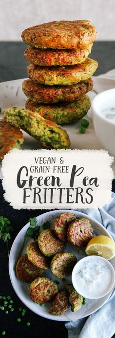 vegan and grain - free green pea fritters with yogurt