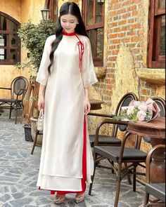 -This set includes 1 ao dai top & pants, perfect for any special occasions like lunar New year, mid autumn festival, wedding, temple or photoshoot... -Sizes run small so please go up 1 size or contact us if there's any question.  - We support exchange for sizing inaccuracy. Please contact us within 3 business days of receiving the item for exchange authorization and instruction. Please note that customers are responsible for return shipping cost. No return accepted.  - All items must be unworn, Modern Ao Dai, Vietnamese Traditional Dress, Traditional Modern, Traditional Dress, Event Dresses, Silk Chiffon, Different Fabrics, Dress Clothes For Women, Traditional Dresses