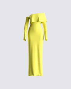 It’ll be impossible to ignore your presence in this yellow maxi dress 😌 With an elegant look that is constructed from stretch ponte and complete with an off-shoulder design, and long sleeve - this dress will have you standing out in the best way possible 💛 Fashion Collection Inspiration, Yellow Maxi Dress, Yellow Maxi, Dress Out, Glam Dresses, Pop Of Color, Stage Outfits, Mode Inspiration, Teen Fashion Outfits