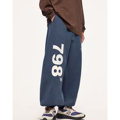 J-012-11 Hip Hop Style Wide Leg Blue Bottoms, Hip Hop Style Blue Cotton Bottoms, Blue Cotton Hip Hop Bottoms, Blue Hip Hop Pants For Spring, Straight Leg Cotton Bottoms With Letter Print, Letter Print Long Pants, Winter Letter Print Pants, Blue Baggy Hip Hop Pants, Baggy Blue Hip Hop Pants