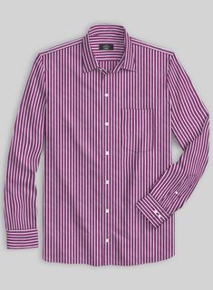 Transform your look effortlessly with our Italian Cotton Lomi Shirt. Meticulously crafted from pure cotton fabric, the rich purple hue is adorned with pristine white stripes, enhancing its allure and bestowing upon its wearer an ageless charm and enduring elegance. 
 
Whether attending formal business meetings or engaging in social gatherings, this shirt stands as a paragon of versatility and style, consistently serving with distinction across diverse settings. 
 
Click 'Customize Now' to modify Silver Leather Jacket, Brown Tweed Suit, Tweed Pants, Blue Flannel, Brown Tweed, Formal Business, Herringbone Tweed, Green Suit, Linen Suits