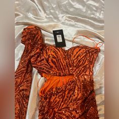 Sequin Dress | Never Worn | Tag Is Still Attached | Size Small | Zipper | Fashion Nova | Orange **** I Do Not Accept Offers***** Orange One Shoulder Mini Dress For Party, Orange One-shoulder Mini Dress For Party, Orange Party Mini Dress, Dresses Sequin, Zipper Fashion, Red Corset, Zippers Fashion, Royal Blue Dress, Rust Dress