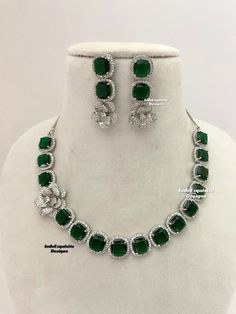 American Diamond Necklace Set/CZ Necklace/ Reception Jewelry/Statement Necklace Set/silver green     All items are shipped from Brampton, Ontario, Canada. If you need your item by a certain day, please reach out to us for express delivery option before placing the order so that we can update the shipping for you. Standard shipping/delivery timeline Below are the delivery timeline estimates once the order is shipped. ---> USA delivery timeline * 3-6 business days to major urban centers in USA. It Formal Green Gemstone Diamond Necklace, Dazzling Green Emerald Necklace, Green Diamond Necklace For Formal Events, Dazzling Green Diamond Necklaces, Dazzling Green Diamond Necklace, Formal Green Diamond Necklace For May Birthstone, Dazzling Green Emerald Necklace For Anniversary, Formal Green Emerald Diamond Necklace, Green Diamond Jewelry Set For Party