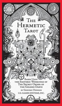 the hermetic tarot book cover with an ornate design and symbols on it