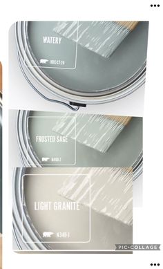 three different shades of gray paint with the same color and font on it, each one is