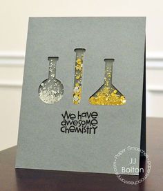 a card with two flasks and the words we have awesome chemistry on it