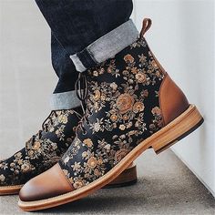 Category:Boots; Upper Materials:PU,Cloth; Embellishment:Splicing; Season:Winter; Gender:Men's; Activity:Walking; Toe Shape:Square Toe; Style:Classic,Vintage,Casual; Boot Shaft:Booties / Ankle Boots; Outsole Materials:Rubber; Occasion:Outdoor,Wedding; Closure Type:Lace-up; Function:Warm,Height Increasing,Comfortable; Pattern:Solid Colored; Listing Date:08/25/2023; 2024 Trends:Embroidery,Retro,Formal Shoes,Dress Shoes; Foot Length:null; Foot Width:null; Size chart date source:Measured by LightInTheBox. Western Fashion Men, Men's British Style, Latest Fashion Shoes, Heeled Lace Up Boots, Popular Boots, Boots Patterns, Cooler Look, Martin Boots, Moda Vintage