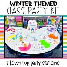 the winter themed class party kit includes 7 low prep stations