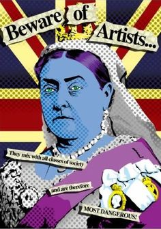 a poster with the words beware of artists and an image of a woman wearing a tiara