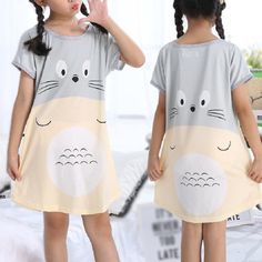 Cartoon Design Pajamas Dress for Girl - PrettyKid Girls Cotton Dress, Mermaid Pants, Cartoon Pajamas, Pajamas Dress, Girls Cotton Dresses, Girls Nightgown, Pajama Dress, Summer Pajamas, Girls Sleepwear