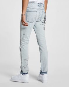 Chitch Flyer Trashed | Ksubi US Cross Embroidery, Premium Denim, Stretch Denim, Mom Jeans, Mid Rise, Full Length, Online Store, Womens Sizes, Slim Fit