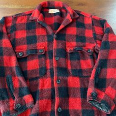 "Title: Plaid Jacket Size: Small Made in: Canada Material: Wool Pit to pit: 22\" Length: 27\" Sleeve to pit: 18\" Notes: Missing one pocket button" Winter Camp Collar Outerwear With Pockets, Winter Outerwear With Camp Collar And Pockets, Collared Shacket With Button Closure For Outdoor, Vintage Plaid Long-sleeve Outerwear, Vintage Plaid Long Sleeve Outerwear, Vintage Winter Shacket With Pockets, Vintage Long Sleeve Plaid Outerwear, Classic Plaid Shacket With Pockets, Vintage Shacket With Pockets For Fall