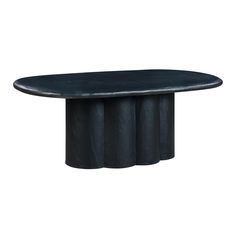 an oval table with four black columns on it's sides and a white background