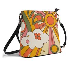 70s Retro Groovy Sunburst Hip Bucket Bag Retro Satchel Shoulder Bag With Zipper Closure, Retro Multicolor Shoulder Bag With Adjustable Strap, Retro Multicolor Shoulder Bag For Daily Use, Retro Crossbody Bag With Zipper Closure, Retro Multicolor Tote Shoulder Bag, Trendy Multicolor Bucket Bag, Retro Shoulder Bag With Zipper Closure, Vintage Multicolor Bag With Zipper Closure, Retro Bucket Bag For Everyday Use