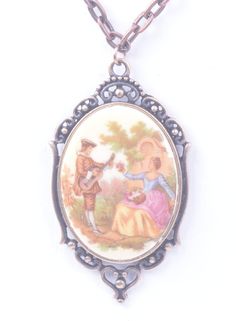 "40mm Fragonard Cameo Victorian Couple with Stringed Instrument\" Necklace, 18\" or 24\" Burnished Gold Chain, Each 40mm x 30mm pendant, Made in USA with vintage German Litho Cabochon Gift box included" Cowgirl Wedding, Victorian Couple, Couple Kissing, Glass Locket, Cameo Necklace, Cameo Pendant, Bag Vintage, Antique Copper, Antique Gold