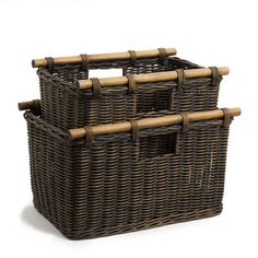 two wicker baskets sitting side by side