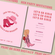 two pink flyers with cowboy boots on them