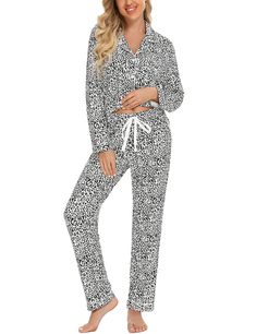 PRICES MAY VARY. ❤【Pajama Sets for Women Soft】This long sleeve pajama set is made of 95% Viscose, and 5% Spandex, which is soft, lightweight, breathable, stretchy, and comfortable. This two piece pjs set, button down nightwear set keeps you easeful while sleeping at night, that’s ultra-smooth against the skin so you can enjoy superior comfort. ❤【Comfy Button Up Pajama Sets】Pj set for women; Button down pajamas set; Long sleeve sleepwear; Womens loungewear set; matching sets for women; This women Comfortable Long Sleeve Sleepwear For Pajama Party, Relaxed Fit Long Sleeve Sleepwear For Home, Relaxed Fit Long Sleeve Sleepwear For Pajama Party, Fall Sleepwear Long Pants, Fall Season Long Pants Sleepwear, Comfortable Sleepwear For Pajama Party In Fall, Bridal Party Pajamas, Button Up Pajamas, Womens Loungewear Sets