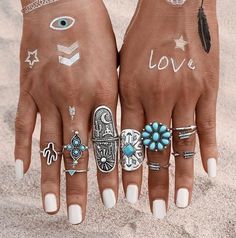 Boho Vintage Style Ring Set-Women's Rings-Boho Beach Hut Rings Vintage Boho, Ring Sets Boho, Vintage Boho Fashion, Knuckle Ring, Retro Ring, Vintage Style Rings, Silver Ring Set, Boho Style Jewelry, Knuckle Rings