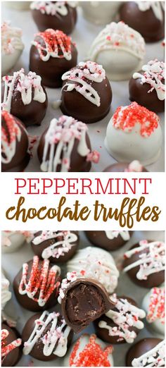 peppermint chocolate truffles with white and red sprinkles on top