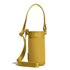 a small yellow bag with a strap around it's neck and an external compartment for storage