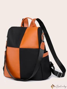 BirdinBag - Versatile Orange and Black Teen Backpack: Laptop Handbag for Business, College, and Travel Teen Backpack, Convertible Backpack Purse, Laptop Handbag, Backpack Laptop, Backpack For Teens, Convertible Backpack, Style Preppy, Travel School, Word Wrap