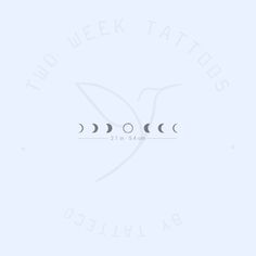 three phases of the moon on a light blue background with white lettering that reads two week tattoos