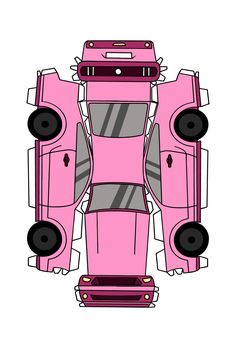 an image of a pink car with speakers on it's sides and the front end cut out