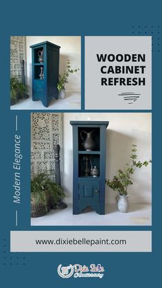 Beautiful in blue! This small wooden cabinet features a stunning blend of Antebellum Blue and Amethyst Chalk Mineral Paint, adding a perfect pop of color to brighten up any space. Cabinet Refresh, Wooden Cabinet, Cabinet Features, Furniture Makeovers, Diy Paint