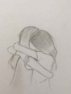 a drawing of two people hugging each other