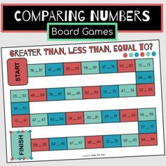 comparing numbers board game with the words greater than less than equal to it and an image of