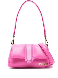 fluorescent pink calf leather padded design gold-tone logo lettering foldover top with magnetic fastening single detachable top handle detachable shoulder strap main compartment internal logo patch This item is in size UNI and the color is Pink Jacquemus Bag, Margot Robbie, Small Shoulder Bag, Pink Leather, Pink Bag, Shoulder Bag Women, Moschino, Leather Shoulder Bag, Calf Leather