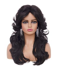 PRICES MAY VARY. 【Design】Long wavy natural black wig with fashion color designed by professional hair stylist.Special craftsmanship keeps it natural and comfortable. 【Premium Material】High quality heat resistant fiber makes wig soft and smooth.Inner rose cap of the wig is breathable. The synthetic fiber retains its style even through washing and requires much less maintenance than Human Hair or High-Heat fibers. 【Size & Feature】It fits for most of people.You could adjust the cap size in 21.5-22 Maroon Wig, Disco Hair, Rose Cap, How To Wear A Wig, Barbie Hair, Halloween Wigs, Natural Wigs, Wig Stand, Black Wig