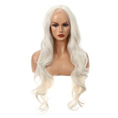 Item Function: 1. Good Quality: White Long Body Wave wigs for women with stylish designs and outstanding looks. Made of heat-resistant synthetic fiber, soft touch and is natural look, just like your own real hair. Wigs for women with very stylish designs and pretty looks, make you more beautiful and confident, you will get tons of compliments with this cute wig. The comfortable wig cap with 2 adjustable straps and 2-3 combs to fix, you can adjust its size to fit your head. Perfect size for most Lace Front Wigs White Women, White Frontal Wig, Long Blonde Wigs For White Women, Realistic White Wig, Cosplay Wigs White, Body Wave Wig, Costume Wigs, Body Wave, Wig Making