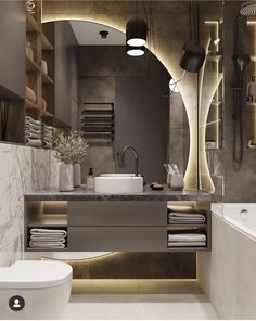 a bathroom with a sink, toilet and bathtub next to a wall mounted mirror