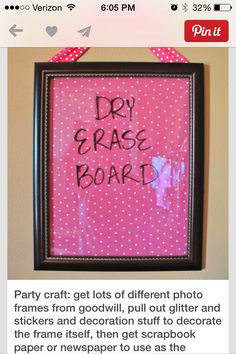 a pink and black framed sign that says dry grass board with polka dots on it