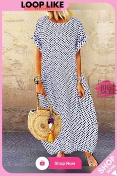 Polka Dot Print Short Sleeve Plus Size Dress Maxi Summer Dress, Plus Size Maxi, Polka Dot Print, Summer Maxi Dress, Plus Size Dress, Dot Print, Women's Style, Printed Shorts, Summer Dress