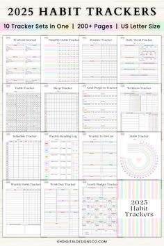 the printable habit tracker is shown in two different colors and sizes, with text that reads