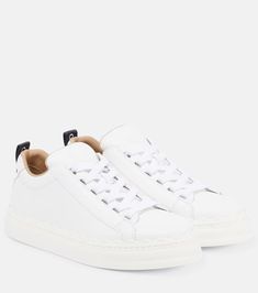 Lauren leather sneakers in white - Chloe | Mytheresa White Lace-up Platform Sneakers With Stitched Sole, White Low-top Platform Sneakers With Stitched Sole, Round Toe Sneakers, Chloe Shoes, White Shoes Women, Brown Sneakers, Metallic Fabric, Platform Sneaker, White Shoes