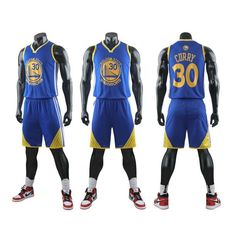 three basketball uniforms with the number 30 on them