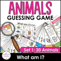 an animal's guess game with the words what am i? in pink and black