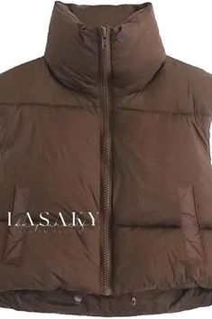 Lasaky - Premium Winter Sleeveless Waistcoat Vest with Stand-up Collar and Thick Cotton Padding Amazon Puffer Vest, Winter Crops, Sleeveless Puffer, Crop Vest, Padded Gilet, Cropped Coat, Cropped Puffer Jacket, Winter Vest, Cropped Vest